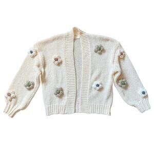 Maeve Anthropologie Susannah 3D Flower Cardigan Sweater Cream Cottagecore Knit
